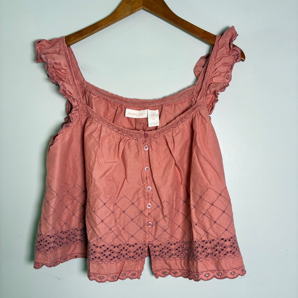 Shabby Chic PJ Set M Eyelet Crop Top & Shorts Lounge Cottage Coquette Romantic
